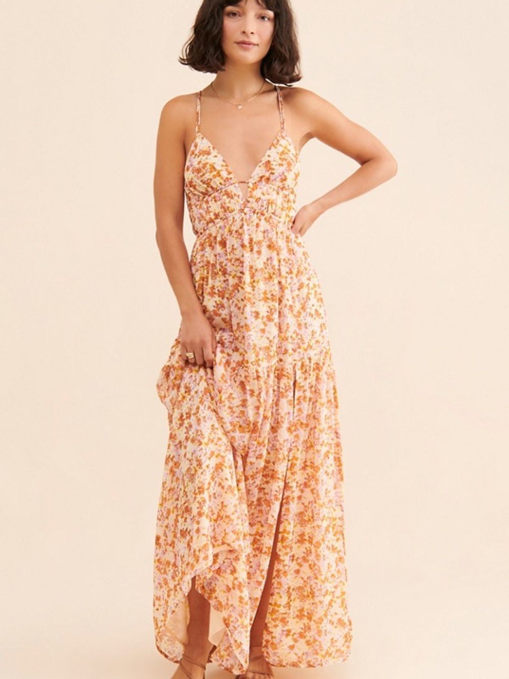 ASTR THE LABEL Ryliana  Rust Floral Maxi Dress Size Medium